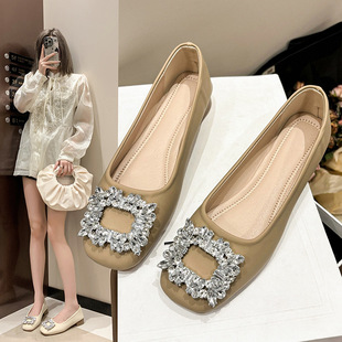 平底黑色高级感气质水钻单鞋女鞋子2025年新款春季百搭小众通勤