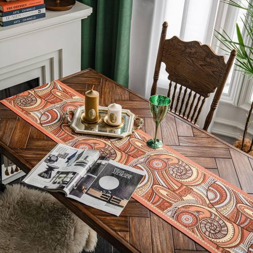 伊缦琪韵提花桌旗复古美式橘色佩里斯餐桌布艺节日茶几床旗电视柜