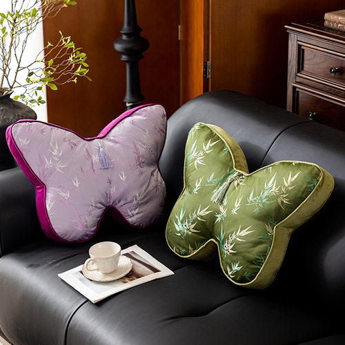 新中式创意异形印花蝴蝶抱枕复古客厅沙发靠枕氛围感床上护腰靠垫