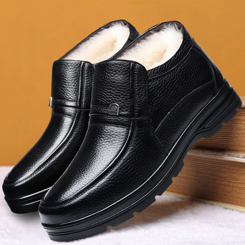 棉鞋男冬季保暖加绒加厚真皮羊毛中老年爸爸高帮男鞋子老人棉皮鞋