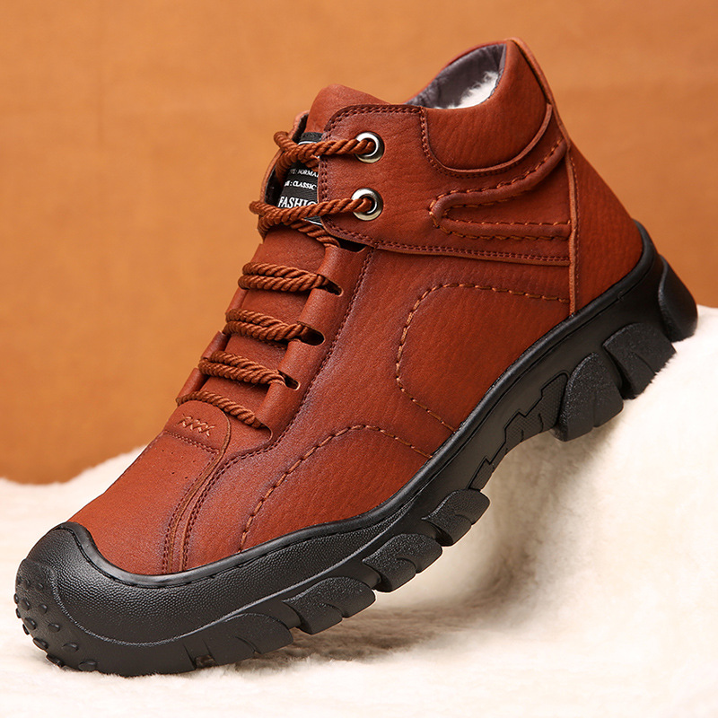 加大码冬季户外登山保暖羊毛男士棉鞋高帮男靴加绒男款皮鞋46男鞋