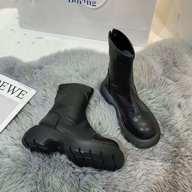 圆头短筒靴子女鞋2022年秋冬新款马丁靴松糕厚底秋季爆款瘦瘦短靴