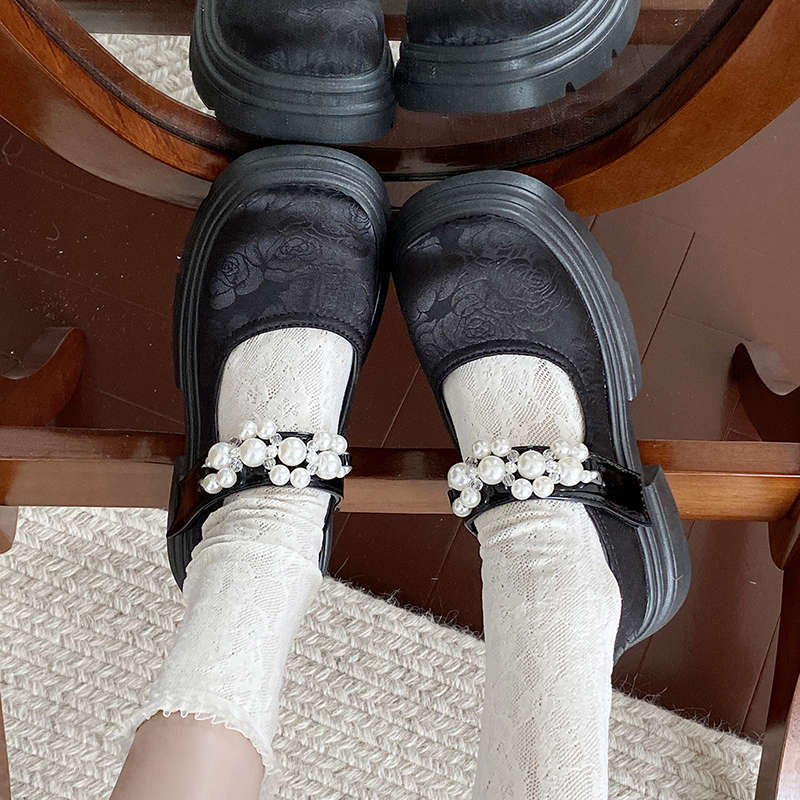 厚底玛丽珍女鞋子2025年春季新款时尚珍珠小皮鞋配裙子仙女风单鞋