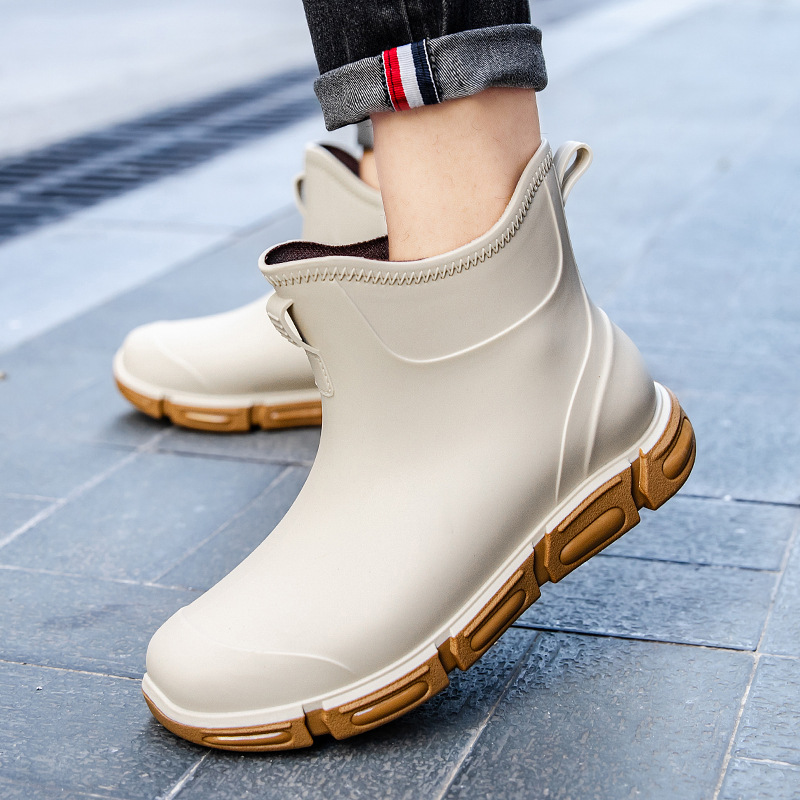 英伦潮流春秋涉水短靴撞色黑红雨鞋防滑防水黑色经典胶鞋男士水靴