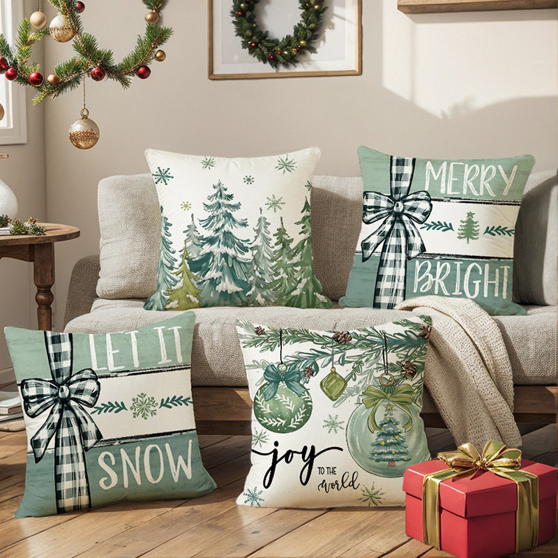 新款秋冬圣诞节小清新短毛绒印花圣诞节靠垫家居卡通印花抱枕套