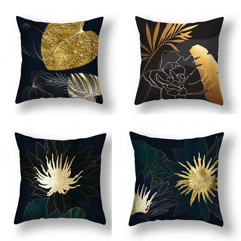 新款抱枕套绿色金色银杏叶印花家居沙发坐垫套办公室靠垫靠枕套