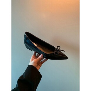 女夏2025新款 蝴蝶结平底单鞋 软底浅口通勤 尖头内增高女鞋 法式