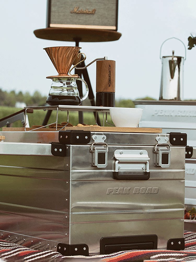 COOLMAI 브랜드 산 꼭대기 도로 야외 캠핑 플립 테이블 접이식 알루미늄-마그네슘 합금 보관함 차량 장비 트롤리 케이스