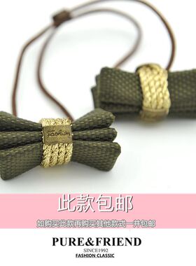 包邮purefriend正品质感时尚军绿蝴蝶结皮筋发圈发绳个性头绳头饰
