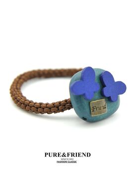 满58包邮】purefriend 正品 蝴蝶飞舞 水蓝茶语木质皮筋发圈头绳