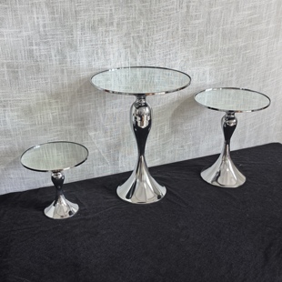 银色系甜品台展示架银色高脚镜面蛋糕架摆台高端茶歇摆件
