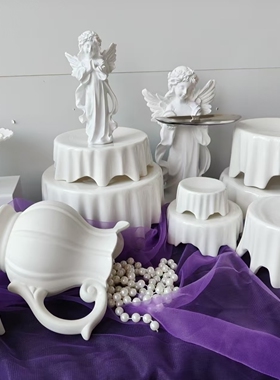 法式白色甜品台高脚陶瓷蛋糕架西餐厅点心盘甜品店甜品玻璃容器