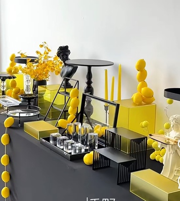 彩色亚克力黄色亚克力甜品台展示架蛋糕架水波纹摆台摆件