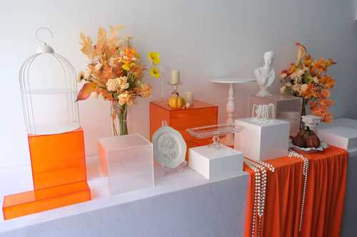 新款橙白色亚克力甜品台开业活动婚礼订婚茶歇甜品台展示架蛋糕架