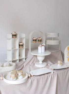 新款网红ins风奶油黄色铁艺甜品台展示架摆台摆件蛋糕架甜品架