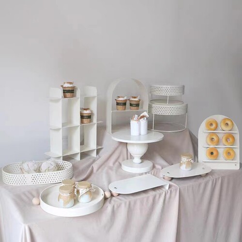 新款网红ins风奶油色铁艺甜品台展示架摆台摆件蛋糕架甜品架