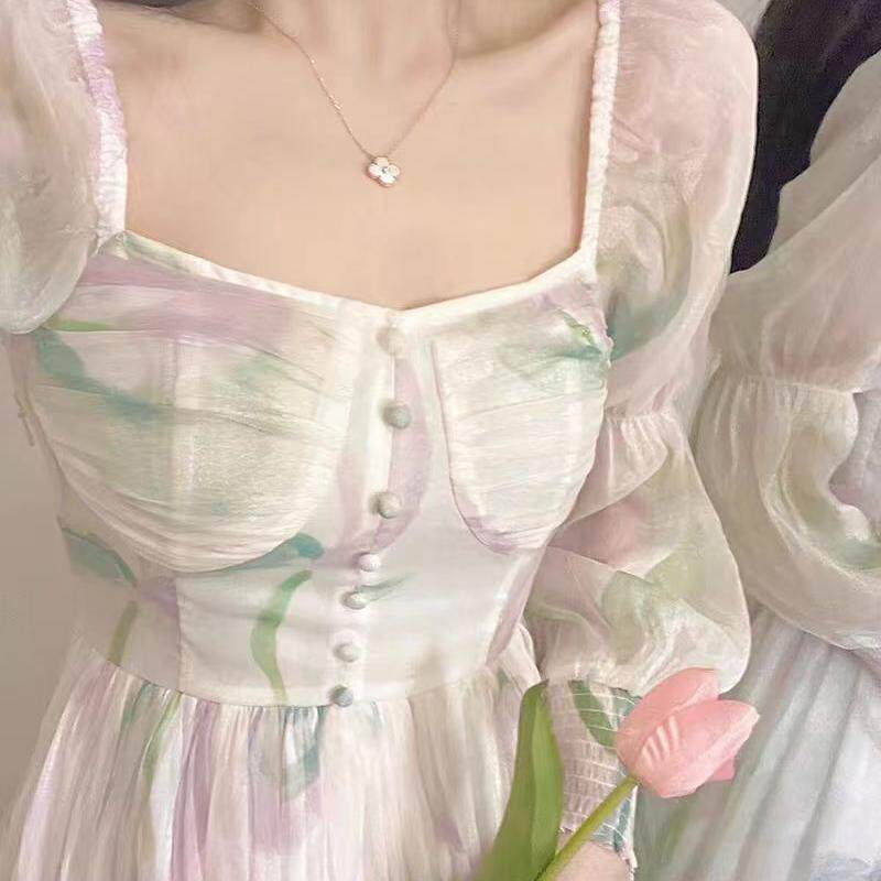 大码女装碎花雪纺连衣裙女夏季收腰显瘦裙超仙浪漫微胖m垂感a字裙
