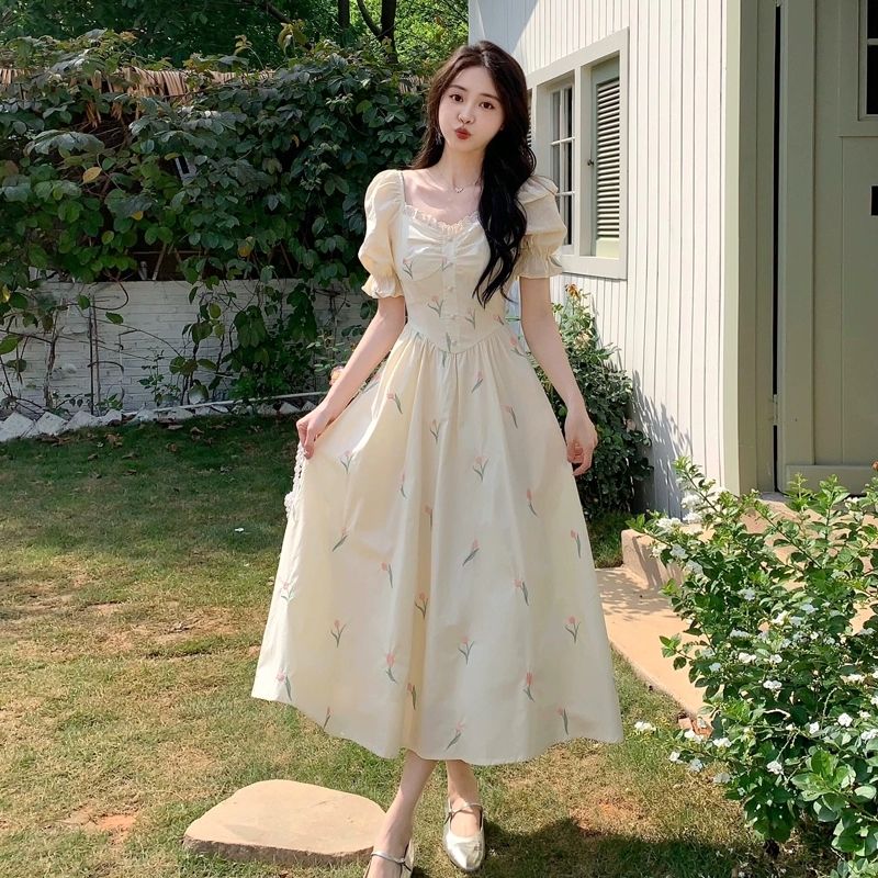 法式初恋温柔风纯欲碎花连衣裙