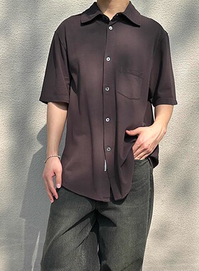 Legacy风格 25深棕色翻领透气宽松休闲通勤百搭男女短袖衬衫衬衣