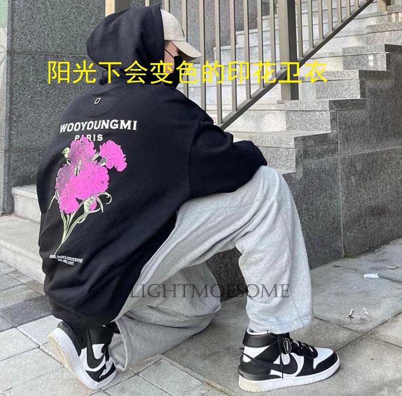 WYM 光敏温变色花卉花朵男女装连帽卫衣帽衫韩国潮