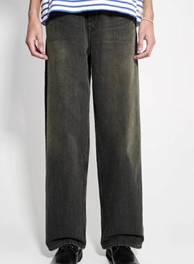 Legacy风格 Vast Cut 黑纱斜纹布立体剪裁休闲水洗做旧直筒牛仔裤