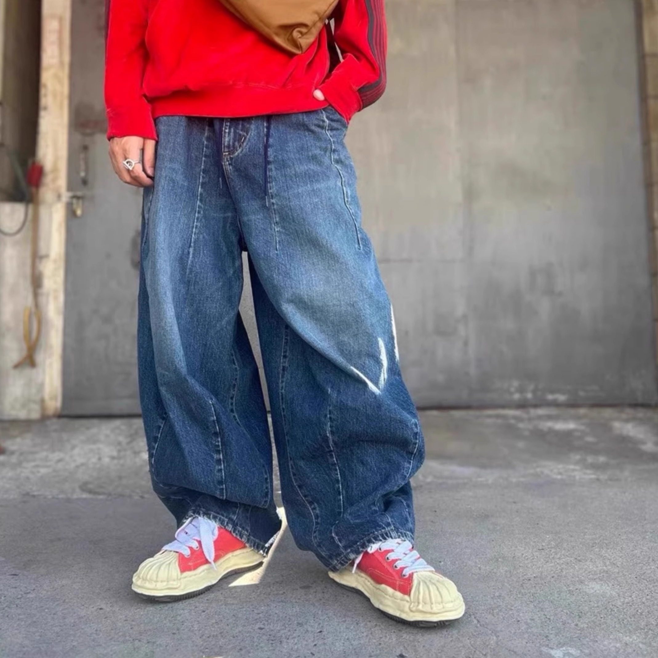 Needles 复古水洗欧美男女装胖胖阔腿裤HD日系灯笼长裤牛仔裤潮流