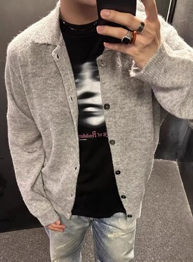 OUR Legacy风 砂绿色马海毛混纺羊毛开衫休闲宽松男女针织衫外套