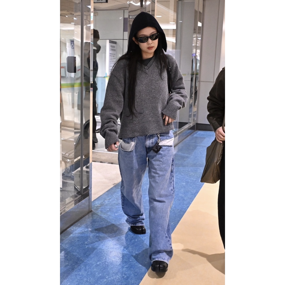 夯 Jennie同款纯色百搭四角标双层V领手肘补丁休闲套头毛衣针织衫