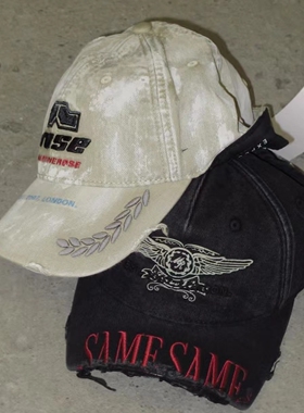 Martine rose断檐做旧磨边刷漆麦穗刺绣水洗休闲男女弯檐鸭舌帽子