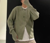 针织衫 Legacy风格 纯色羊毛抹茶绿秋冬圆领拉链毛衣休闲宽松开衫 潮