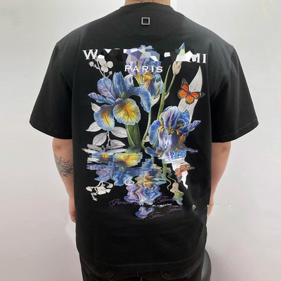 WYM 韩国潮流 光感变色蝴蝶花花卉印花 宽松短袖T恤tee男女情侣款