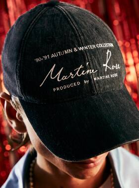 【简约字母】Martine rose黑色复古水洗刺绣字母做旧ins鸭舌帽子