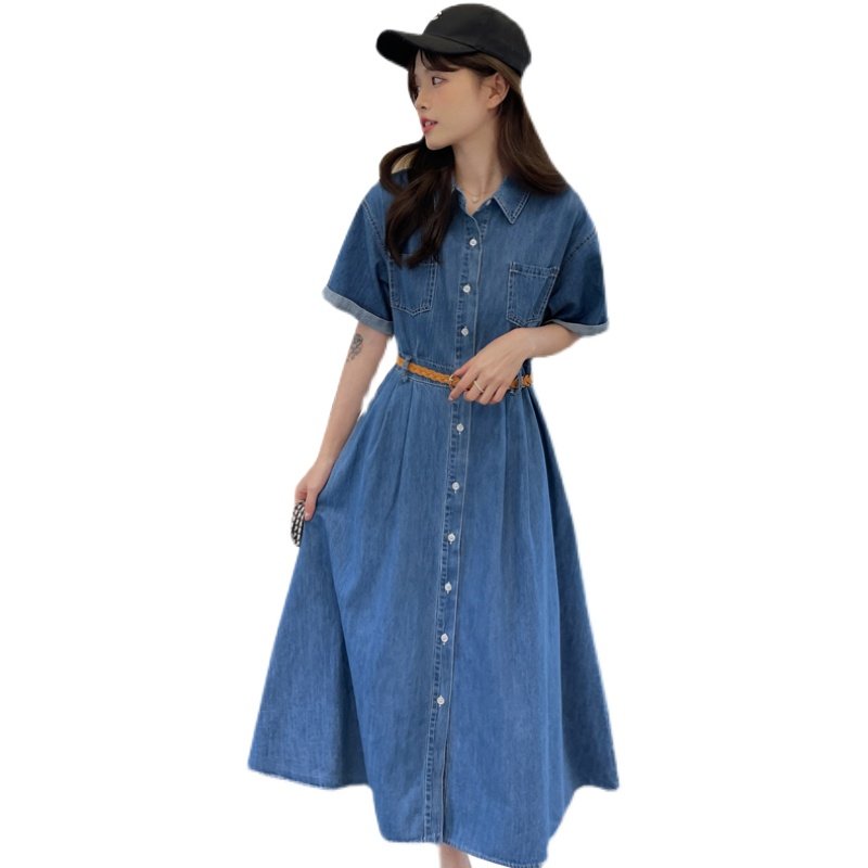 可甜可盐牛仔连衣裙女夏季2025新款休闲少女长裙港味复古chic裙子,女装连衣裙,乔安迪