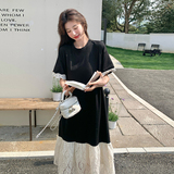 黑色短袖T恤连衣裙女2025夏季新款设计感超好看蕾丝拼接鱼尾长裙，女装连衣裙，乔安迪