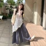 设计感背心罩衫阔腿裤套装女夏2025新款绝美松弛感上衣长裤两件套，女装套装/套裙，乔安迪