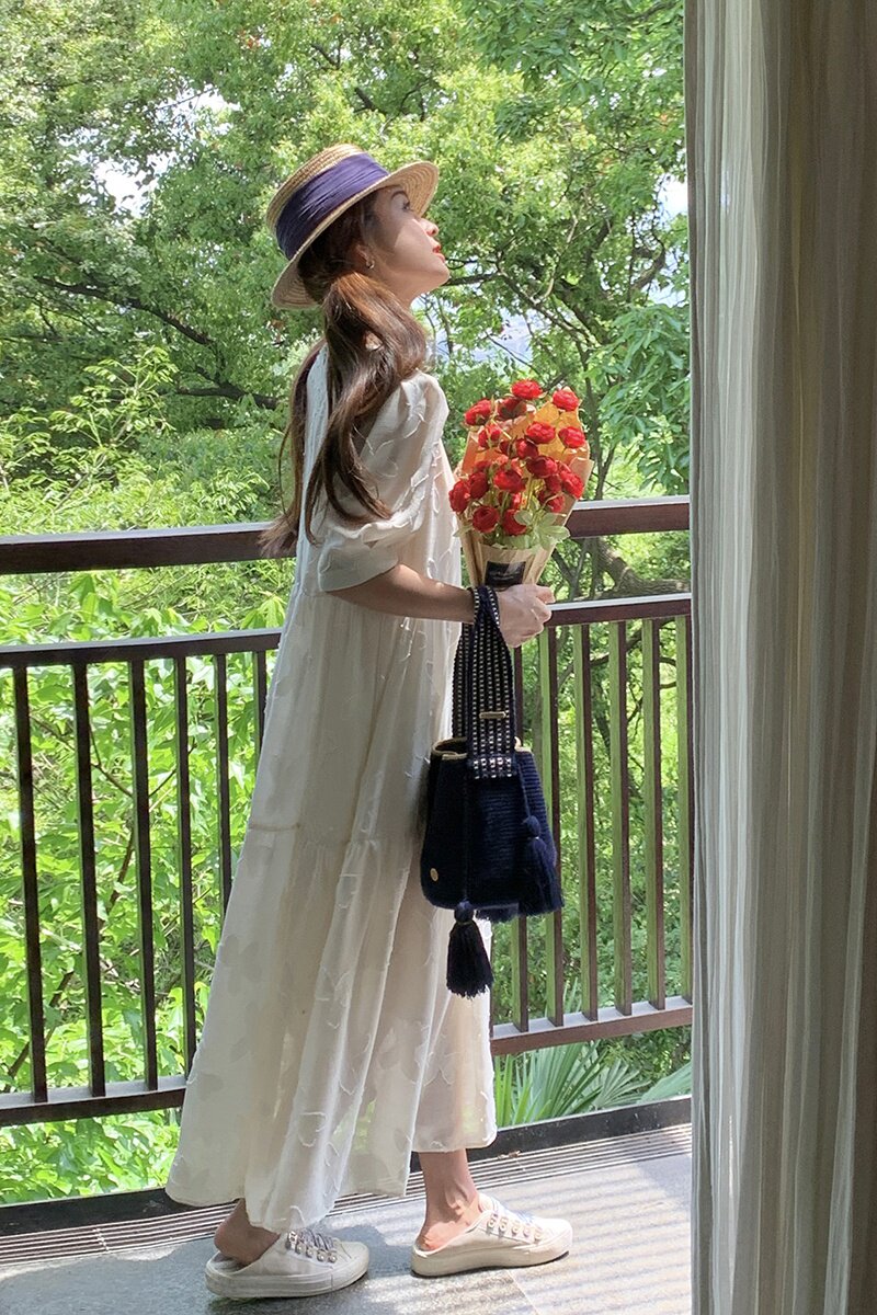 小众设计少女茶歇法式连衣裙2025新款女夏季印花气质初恋白色长裙,女装,乔安迪