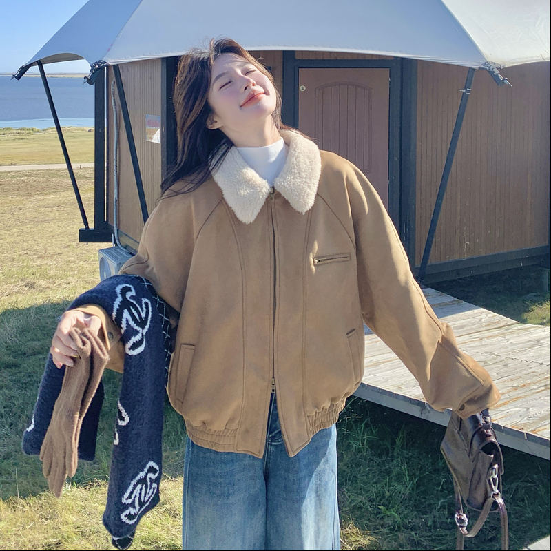 新款数据好，现货126-8501-P195-K298麂皮绒夹棉棉衣外套，女装棉衣/棉服，乔安迪