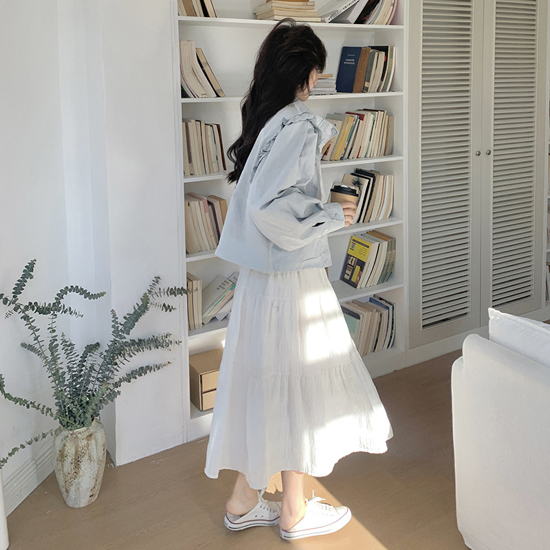 baby蓝设计感木耳边外套女2025春秋新款时髦洋气减龄立领短款上衣,女装短外套,乔安迪