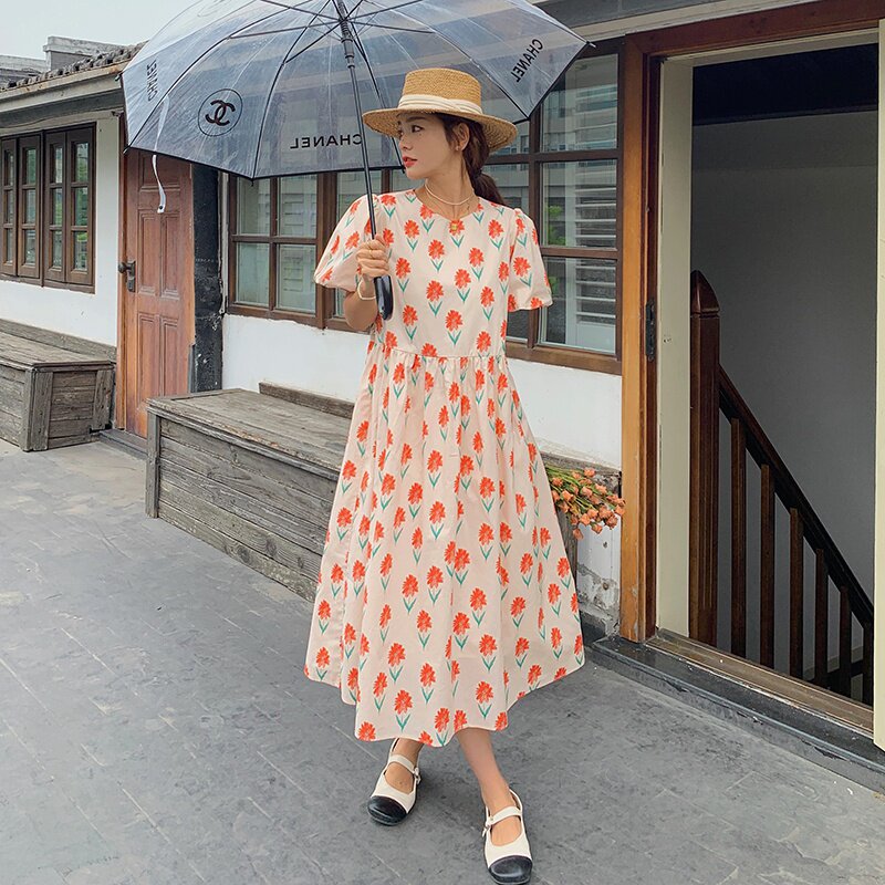法式甜美碎花泡泡袖连衣裙女夏2025新款元气少女长裙小清新娃娃裙,女装连衣裙,乔安迪