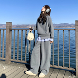 数据好现货8550-P215K308加绒格子拼接卫衣阔腿裤腰封三件套，女装运动套装，乔安迪