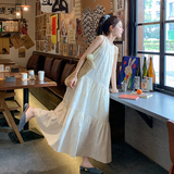 白色露肩挂脖连衣裙女刺绣2025夏季新款法式气质女神范度假风长裙，女装连衣裙，乔安迪