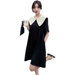 小个子学院风小黑裙休闲宽松显瘦甜美初恋娃娃领连衣裙女夏高级感图片