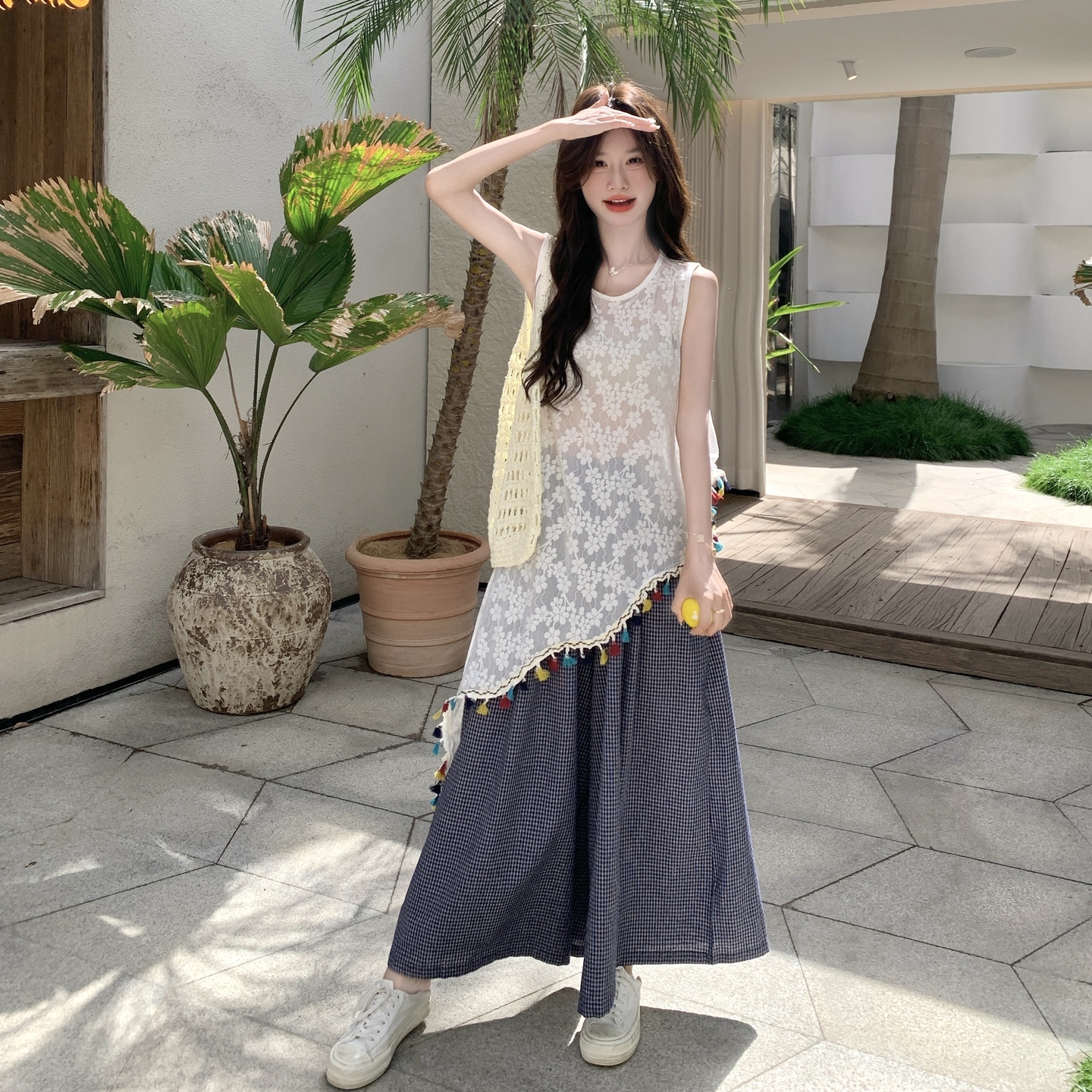 设计感背心罩衫阔腿裤套装女夏2025新款绝美松弛感上衣长裤两件套，女装套装/套裙，乔安迪