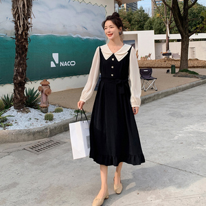 【2022春款】 好款已备货 拼接黑色A字连衣裙2020-P120K178,女装连衣裙,乔安迪