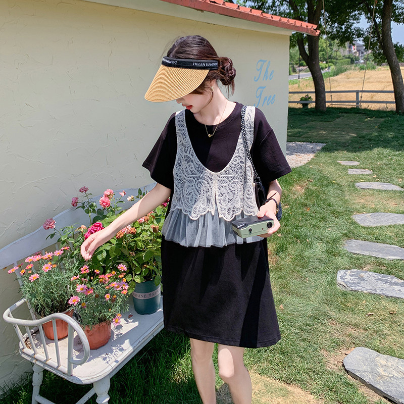 法式网纱马甲拼接假两件连衣裙女2025夏季新款韩版宽松显瘦长裙子,女装连衣裙,乔安迪