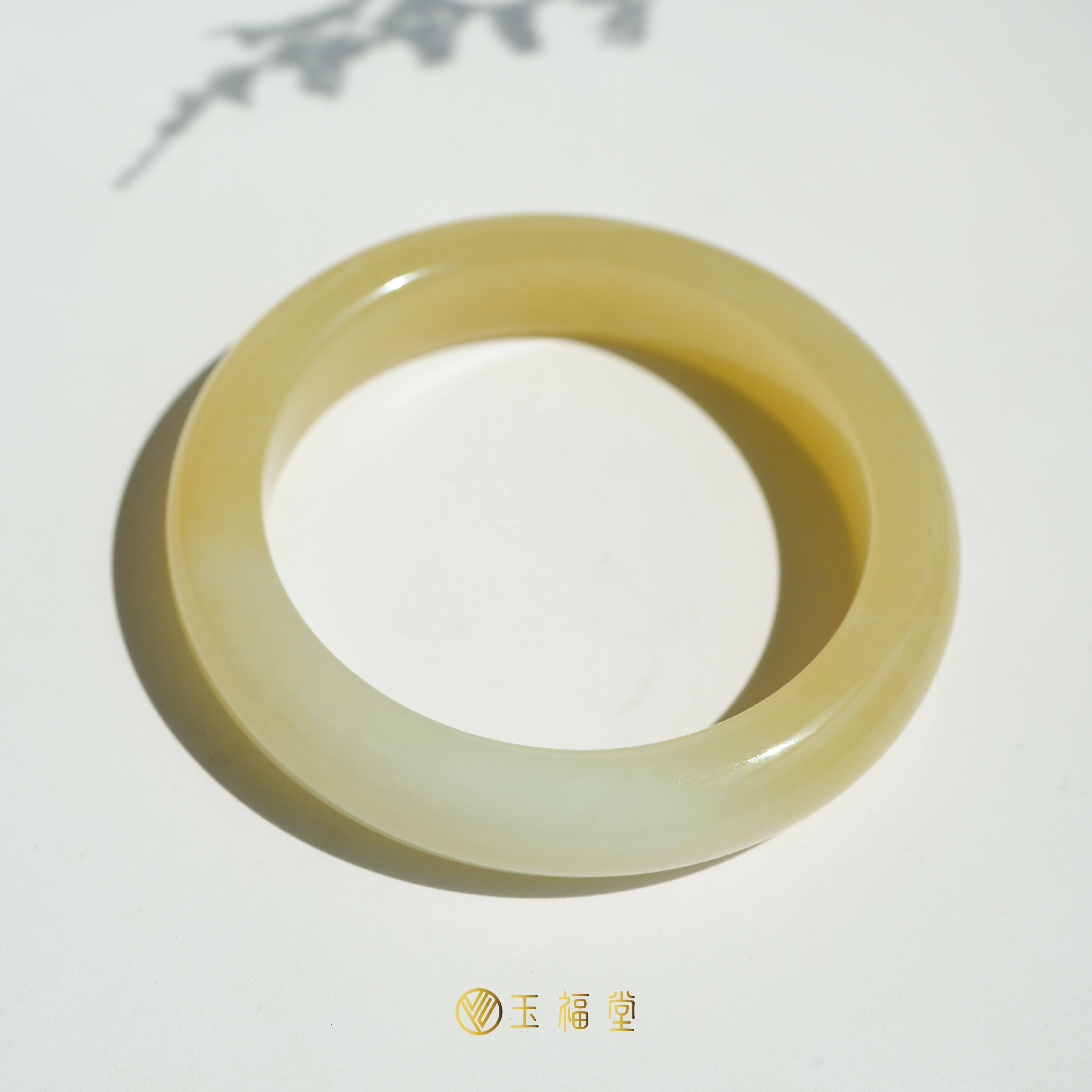 玉福堂|新疆和田玉且末料糖白玉手镯51mm|浅糖|蜂蜜水糖