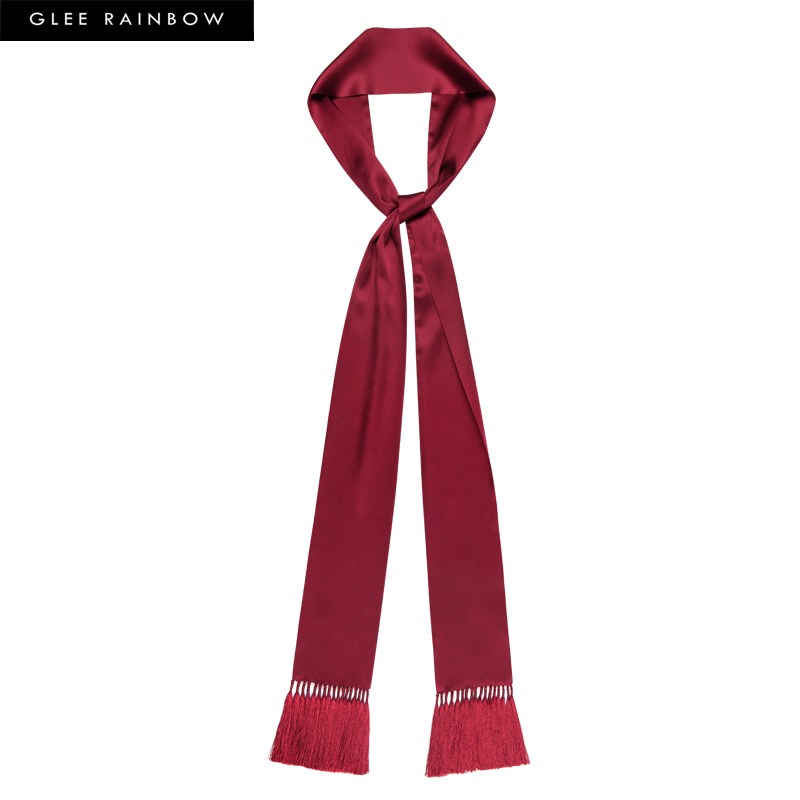经典酒红流苏真丝丝巾