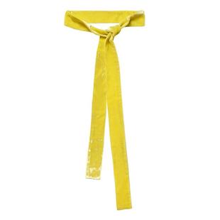 Glee rainbow明黄色真丝天鹅绒窄围巾 腰带两用