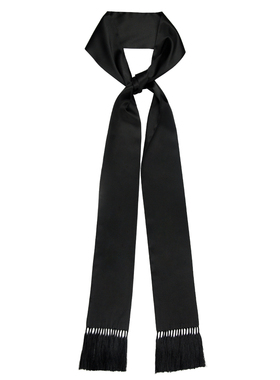 GLEE RAINBOW BASIC黑色真丝缎手工流苏长围巾腰带丝巾