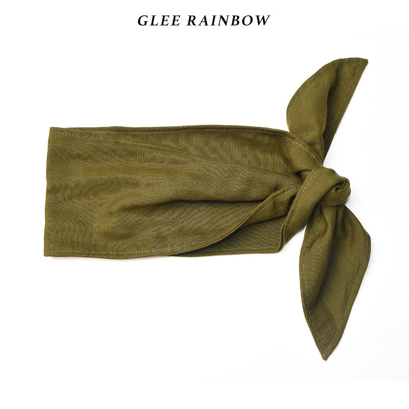 Glee rainbow法式橄榄绿酵素洗亚麻造型两用款围巾发饰